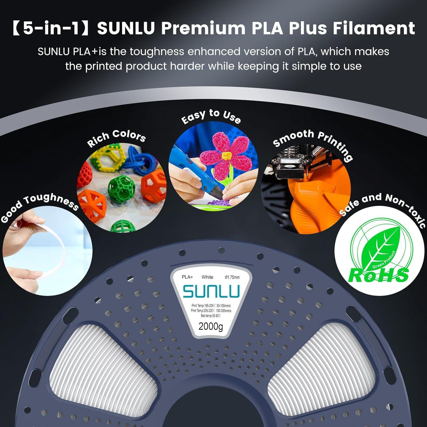 imageSUNLU PLA Filament Bundle 175mm 3D Printer Filament Dimensional Accuracy  002 mm1kg Spool 10 Rolls BlackWhiteGreyBlueGreenTransparent PurpleGreenOrangeBlueRedLarge Spool 2kg Pla Plus White