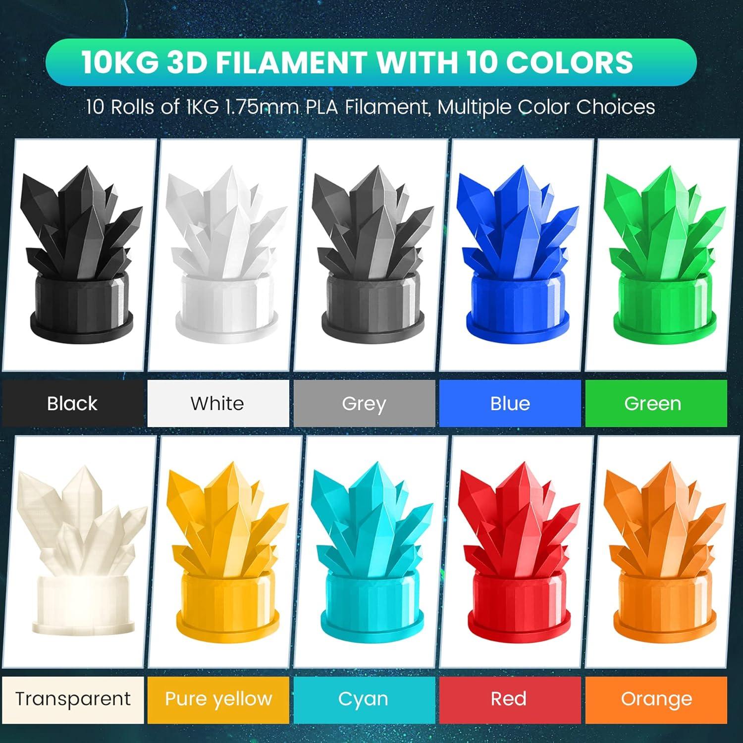 imageSUNLU PLA Filament Bundle 175mm 3D Printer Filament Dimensional Accuracy  002 mm1kg Spool 10 Rolls BlackWhiteGreyBlueGreenTransparent PurpleGreenOrangeBlueRedBlackwhitegreytransparentbluegreenorangeredpureyellowcyan