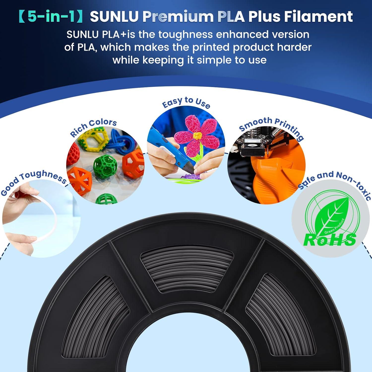 imageSUNLU PLA Filament Bundle 175mm 3D Printer Filament Dimensional Accuracy  002 mm1kg Spool 10 Rolls BlackWhiteGreyBlueGreenTransparent PurpleGreenOrangeBlueRed2kg Pla Plus Greygrey