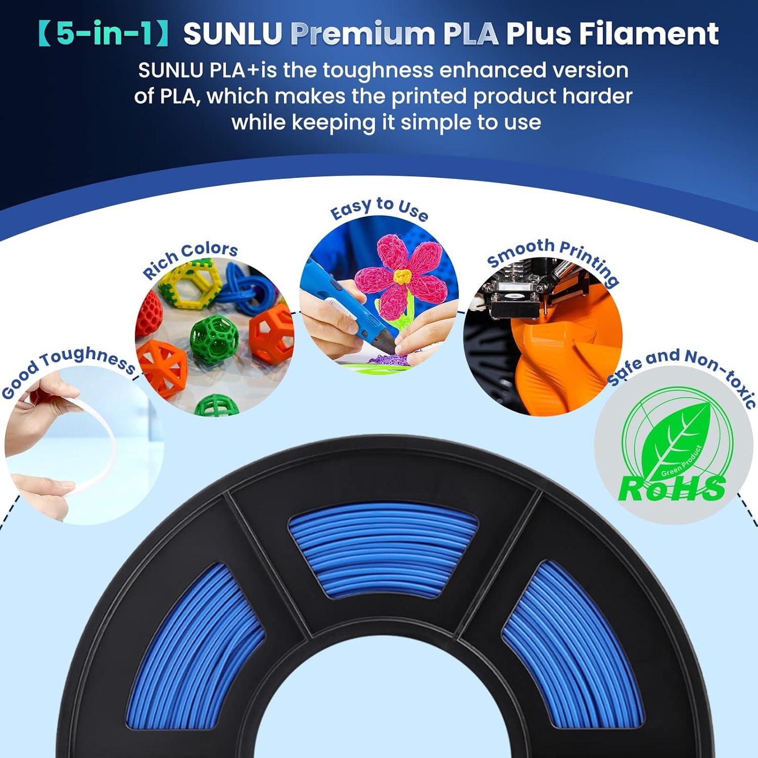 imageSUNLU PLA Filament Bundle 175mm 3D Printer Filament Dimensional Accuracy  002 mm1kg Spool 10 Rolls BlackWhiteGreyBlueGreenTransparent PurpleGreenOrangeBlueRed1kg Transparent Pla Plus Blue
