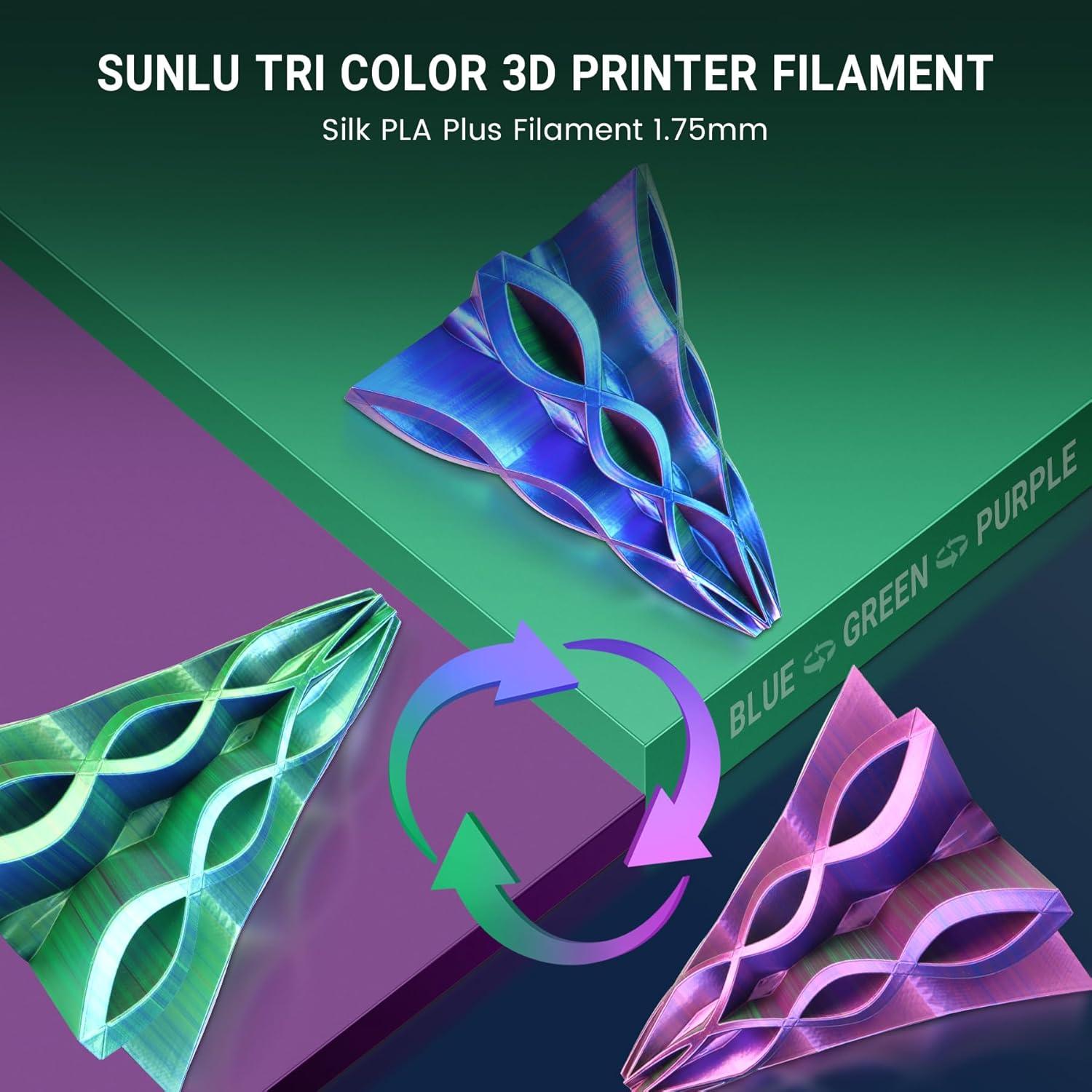 imageSUNLU Silk Dual Color Pla Filament Silk PLA 3D Printer Filament 175mm Shiny Silk Texture Dimensional Accuracy  002mm 1KG Spool 22 lbs PLA Silk Dual Color Blue GreenSilk Pla Triple Blue Green Purple