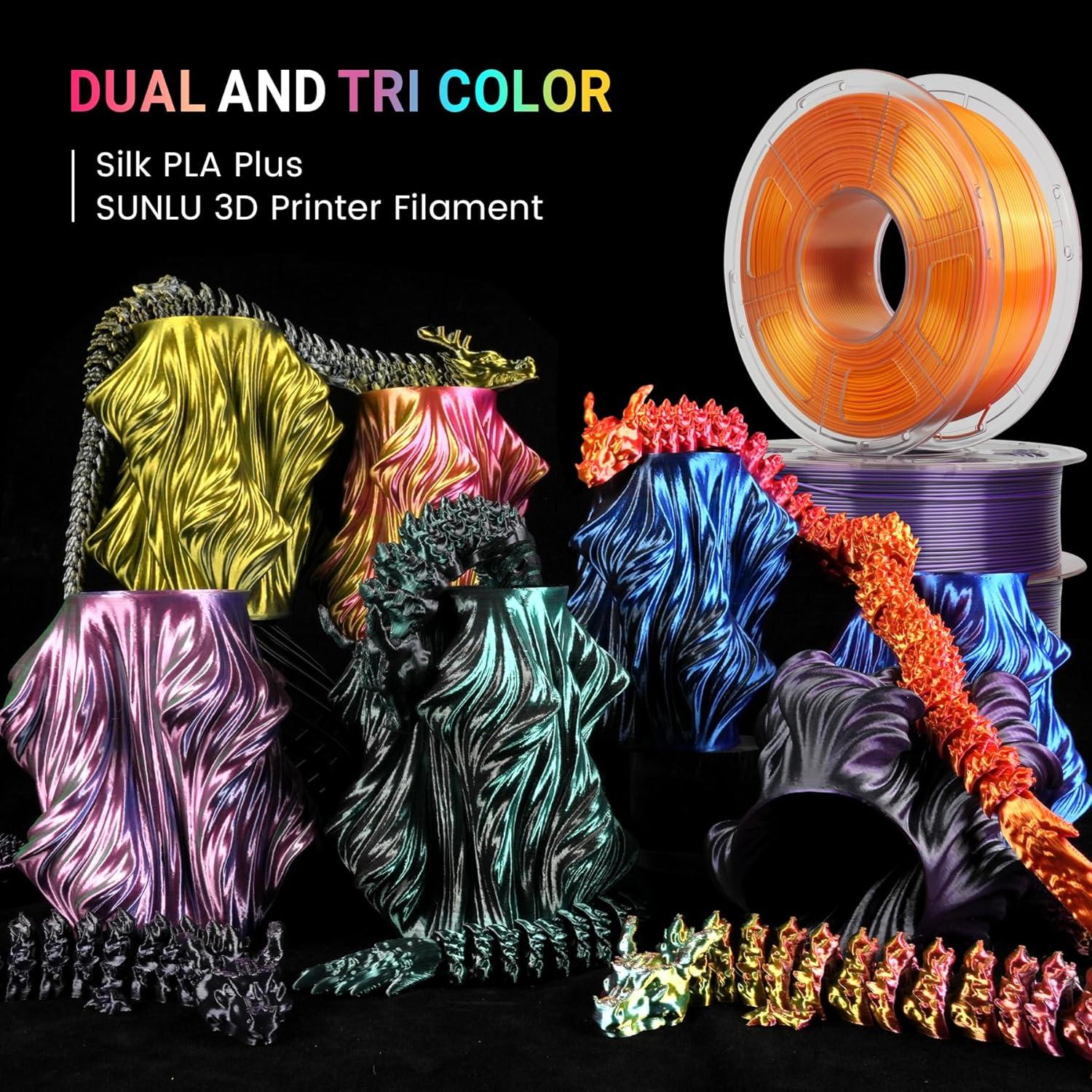 imageSUNLU Silk Dual Color Pla Filament Silk PLA 3D Printer Filament 175mm Shiny Silk Texture Dimensional Accuracy  002mm 1KG Spool 22 lbs PLA Silk Dual Color Blue GreenSilk Pla Dual Black Green