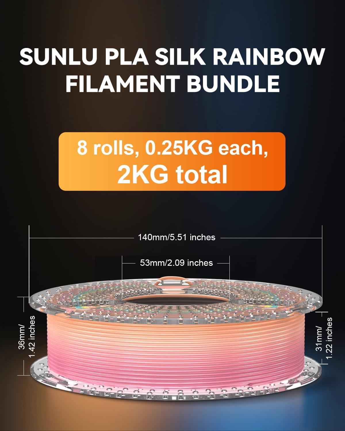 imageSUNLU Silk Dual Color Pla Filament Silk PLA 3D Printer Filament 175mm Shiny Silk Texture Dimensional Accuracy  002mm 1KG Spool 22 lbs PLA Silk Dual Color Blue GreenSilk Small Spool  Silk Rainbow6light Goldsilver