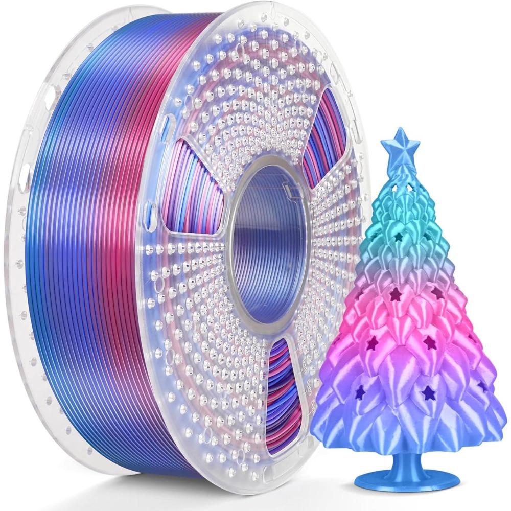 imageSUNLU Silk Dual Color Pla Filament Silk PLA 3D Printer Filament 175mm Shiny Silk Texture Dimensional Accuracy  002mm 1KG Spool 22 lbs PLA Silk Dual Color Blue GreenSilk Rainbow 02