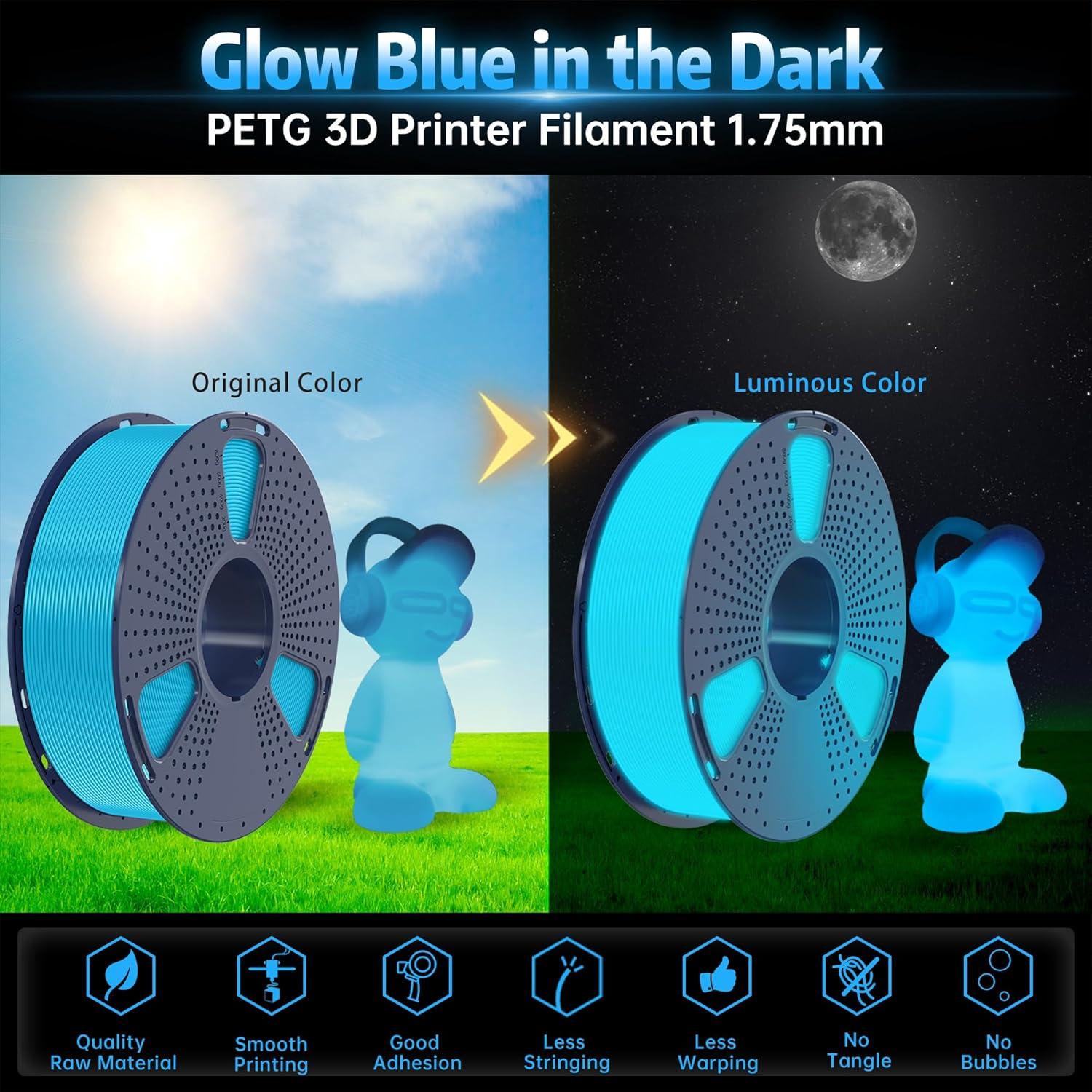 imageSUNLU PETG Glow in The Dark Filament BundleLuminous PETG 3D Printer Filament 175mmDimensional Accuracy  002mm4kg in Total1kg per SpoolWhite Glow BlueWhite Glow GreenGlow BlueGlow RedPetg Glow in the Darkblue to Glow Blue