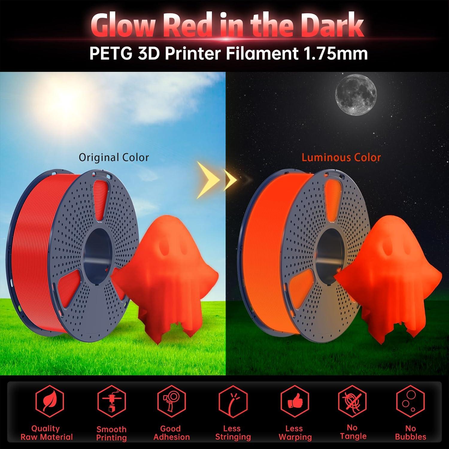 imageSUNLU PETG Glow in The Dark Filament BundleLuminous PETG 3D Printer Filament 175mmDimensional Accuracy  002mm4kg in Total1kg per SpoolWhite Glow BlueWhite Glow GreenGlow BlueGlow RedPetg Glow in the Darkred to Glow Red