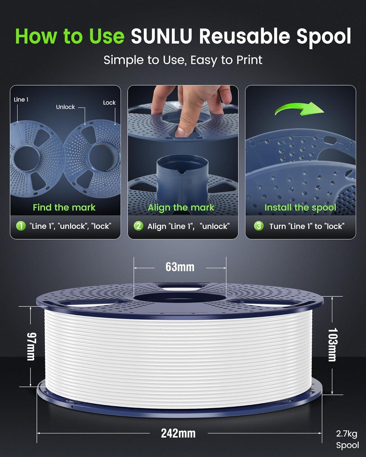 imageSUNLU ABS Filament 175mm 3D Printer Filament Strong and Durable Excellent Toughness Individually Vacuum Packed 4kg in Total 1kg per Spool Pack of 4 BlackOlive GreenSilverYellowLarge Spool 27kg Black