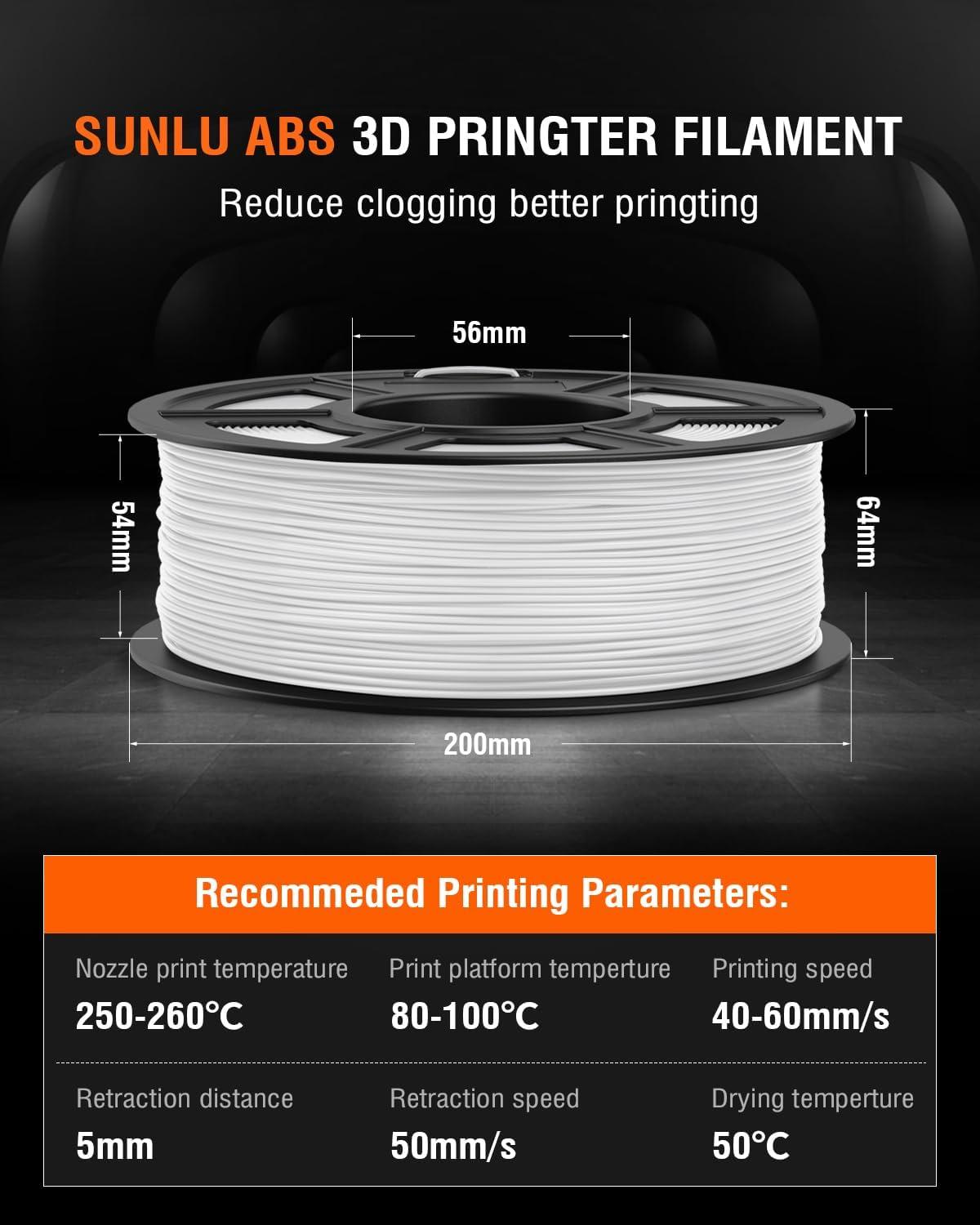 imageSUNLU ABS Filament 175mm 3D Printer Filament Strong and Durable Excellent Toughness Individually Vacuum Packed 4kg in Total 1kg per Spool Pack of 4 BlackOlive GreenSilverYellowLarge Spool 5kg Abs White