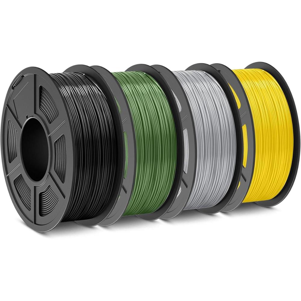 imageSUNLU ABS Filament 175mm 3D Printer Filament Strong and Durable Excellent Toughness Individually Vacuum Packed 4kg in Total 1kg per Spool Pack of 4 BlackOlive GreenSilverYellow4kg Abs Blackolive Greensilveryellow