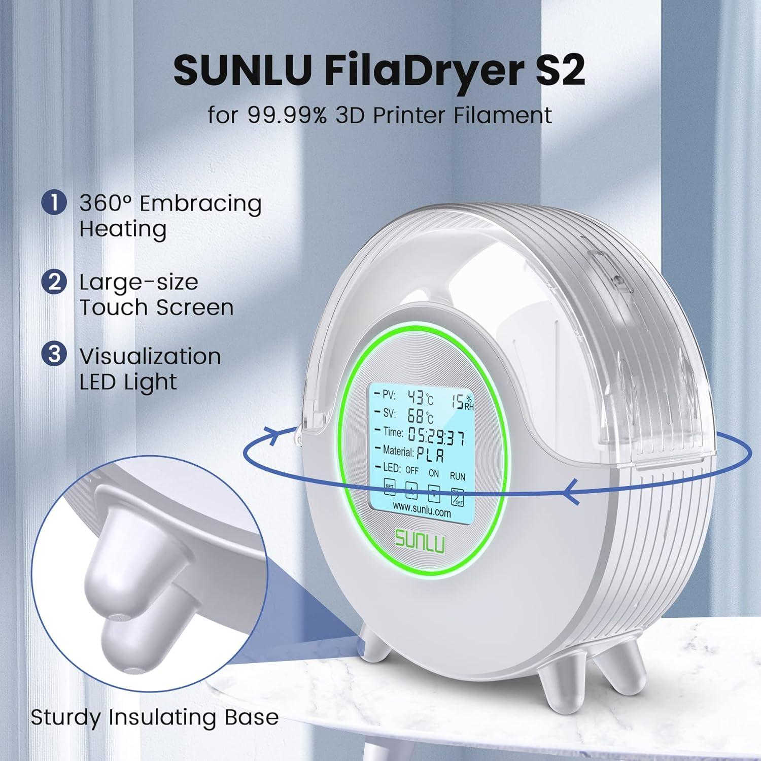 imageSUNLU Official 3D Printer Filament Dryer S2 Temperature up to 70C Builtin Circulation Fan Dryer Box S2 for PLA Nylon PA ABS PETG Filament 175285300mm WhiteWhite